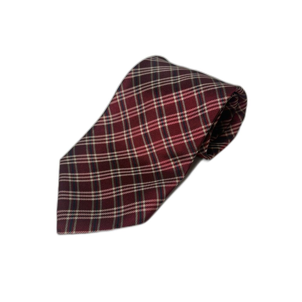 Tommy Hilfiger Crest Tie‎ Red Plaid 100% Silk Made USA Vintage 90s Flawed